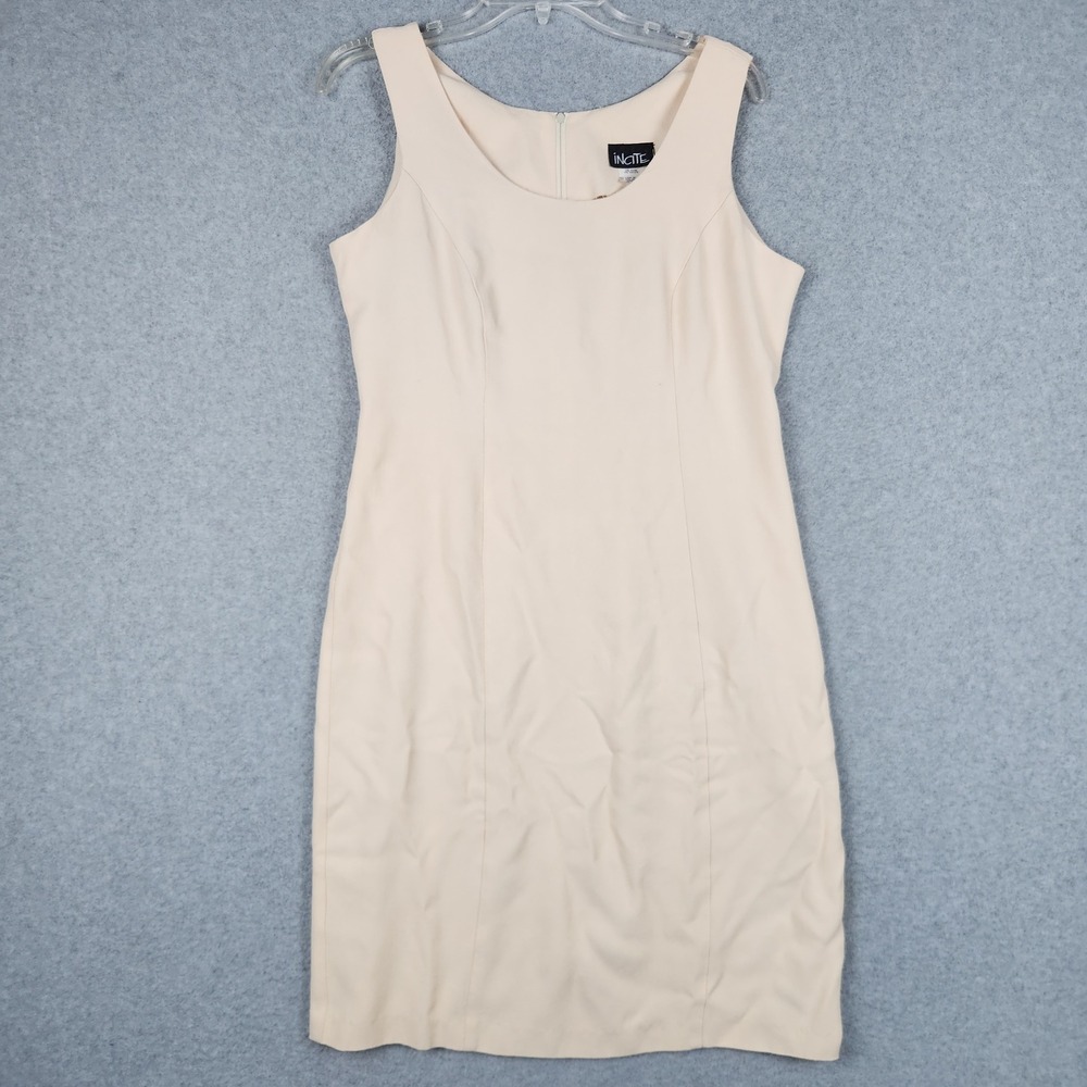 Incite Sheath Dress Womens Size‎ 12 Beige Career Sleeveless Scoop Neck Back Zip